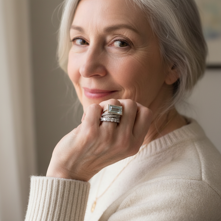 Vintage sølv ringe med glas turkise sten
