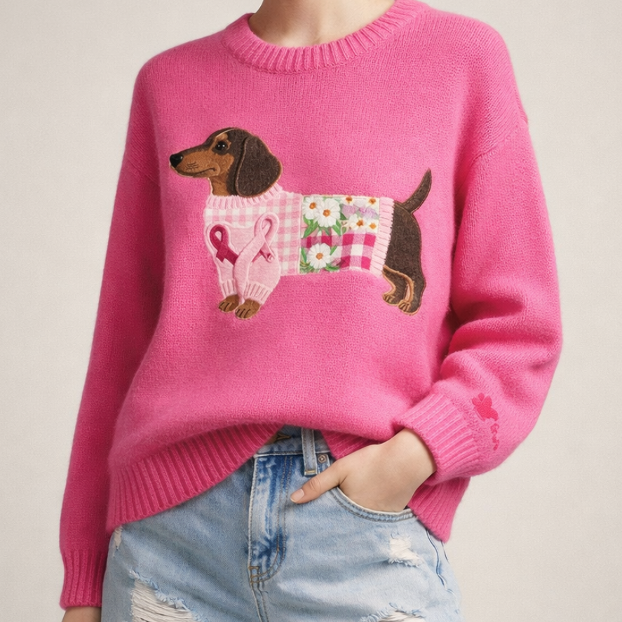 Solfrid | Sweater med hund i farverigt tøj