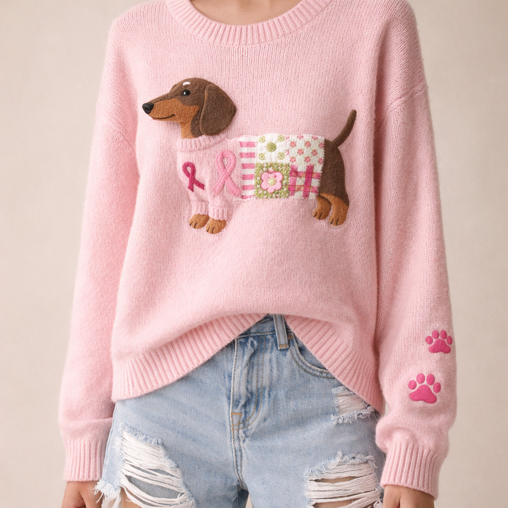 Solfrid | Sweater med hund i farverigt tøj