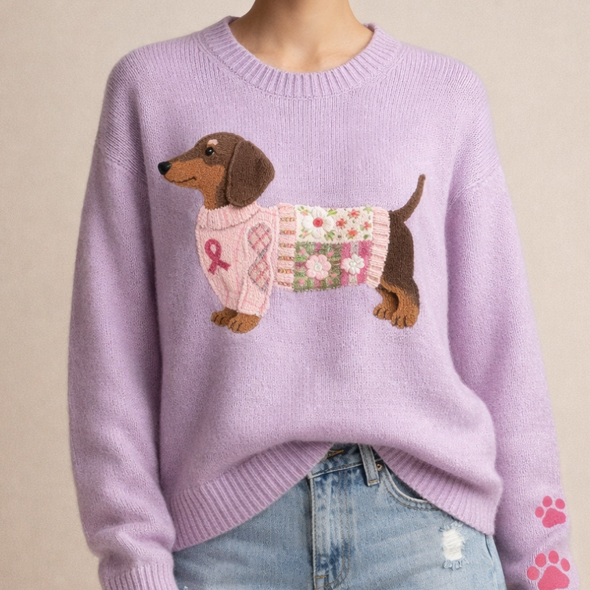 Solfrid | Sweater med hund i farverigt tøj