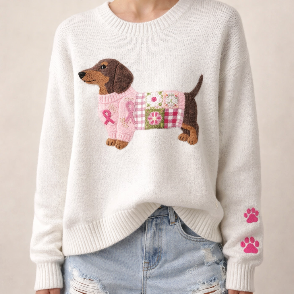 Solfrid | Sweater med hund i farverigt tøj