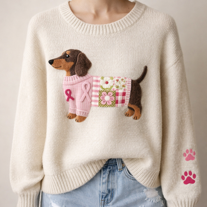 Solfrid | Sweater med hund i farverigt tøj