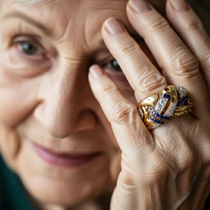 Vintage Guld Ring med Blå Zirkon