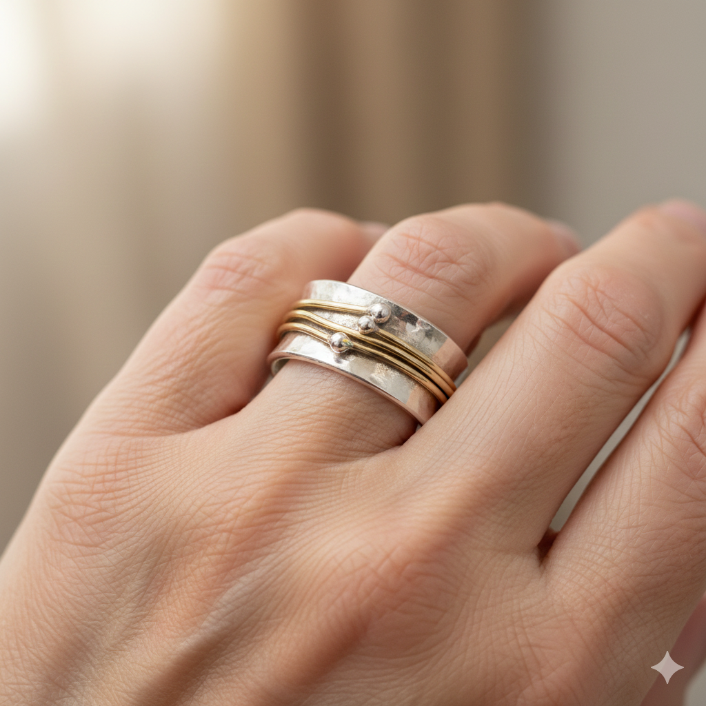 Vintage guld ring med lag i sølv