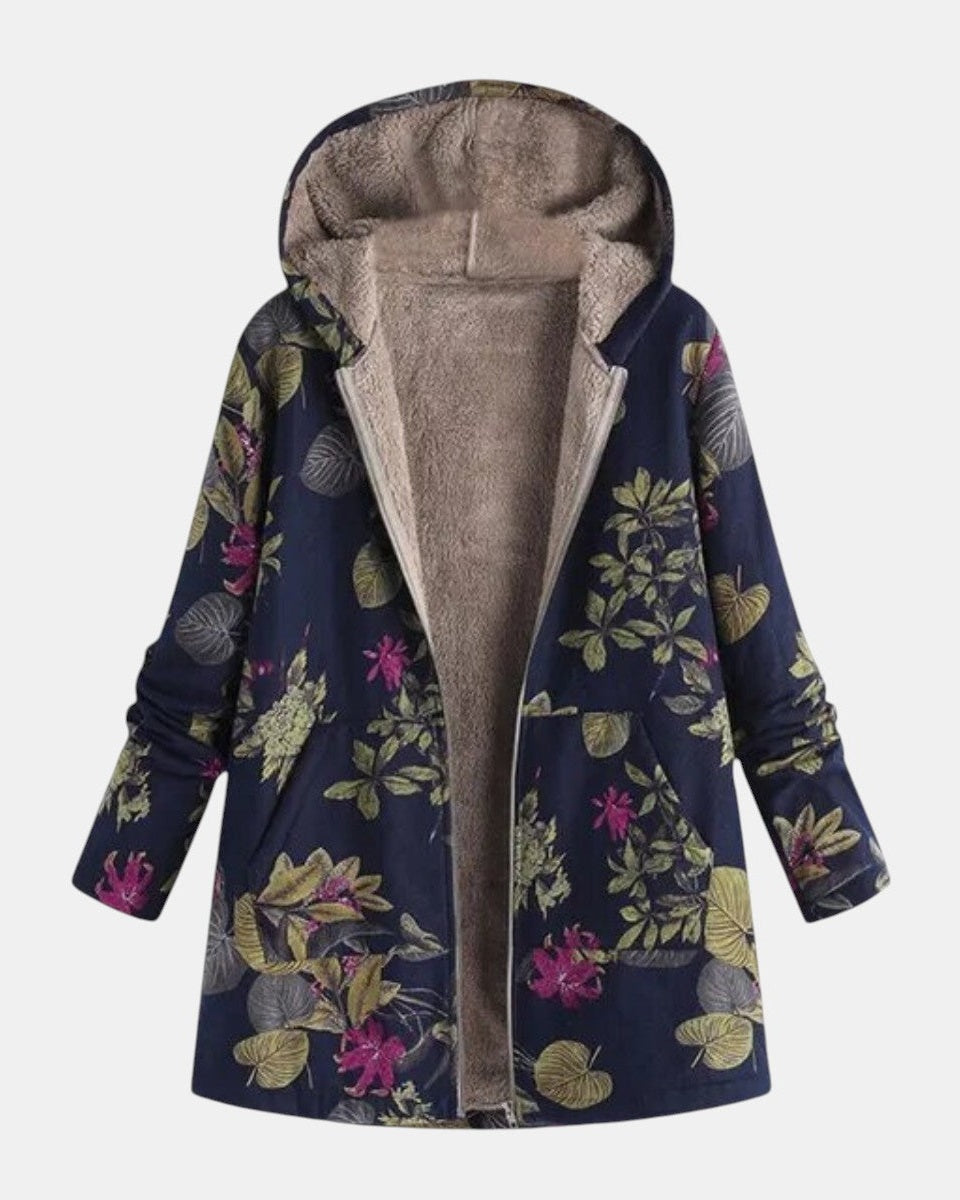 Aurora | Marineblå Have Blomster Plush Frakke