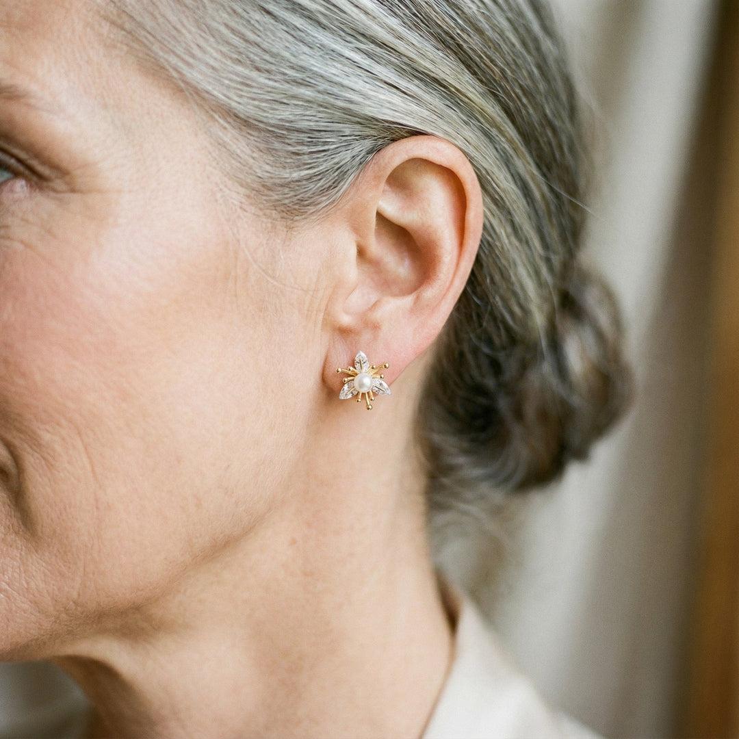 Øreringe Blomster med Krystaller og Perler