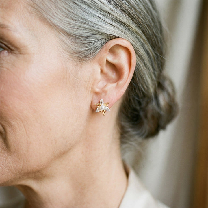 Øreringe Blomster med Krystaller og Perler