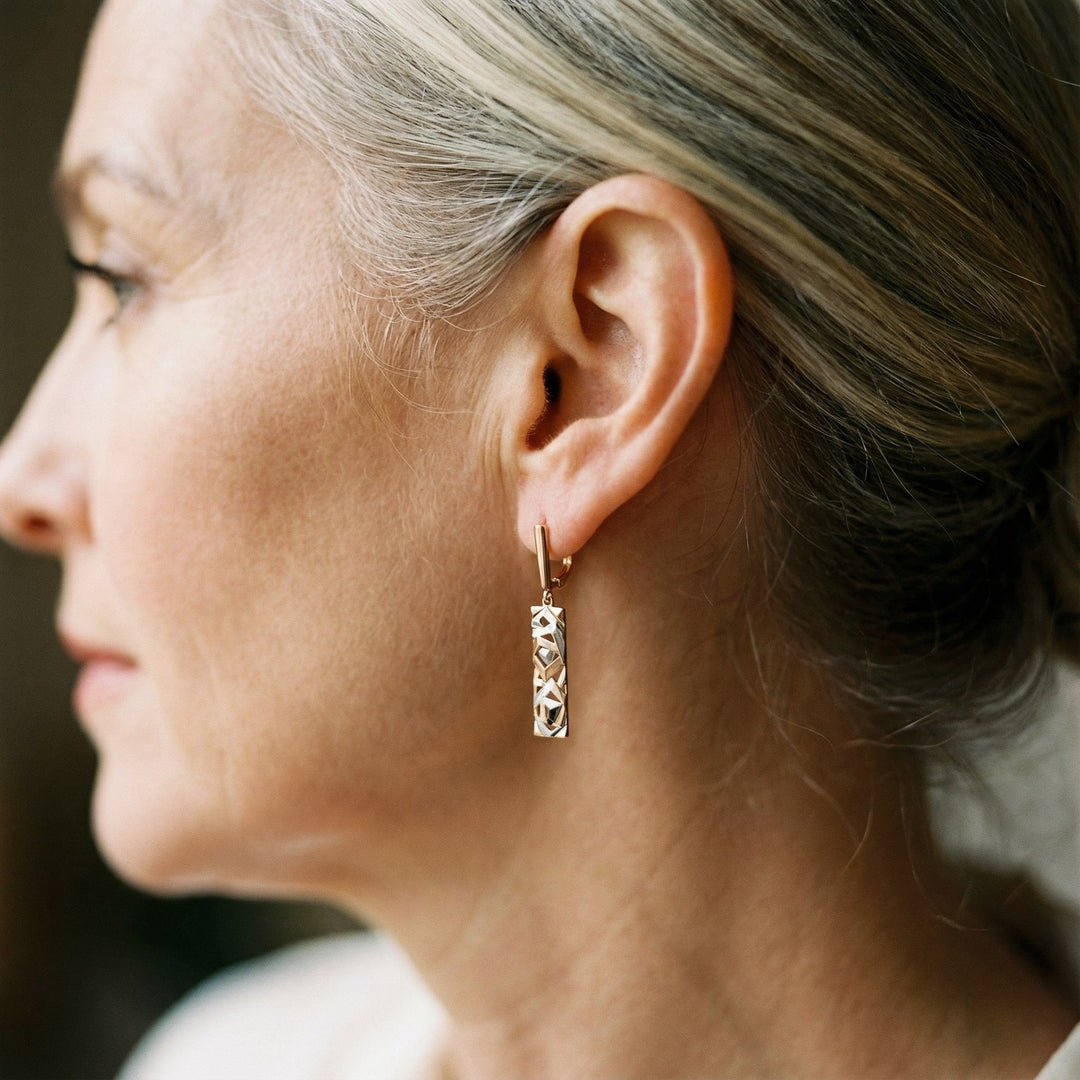 Elegant Rektangulære Øreringe i Guld og Sølv