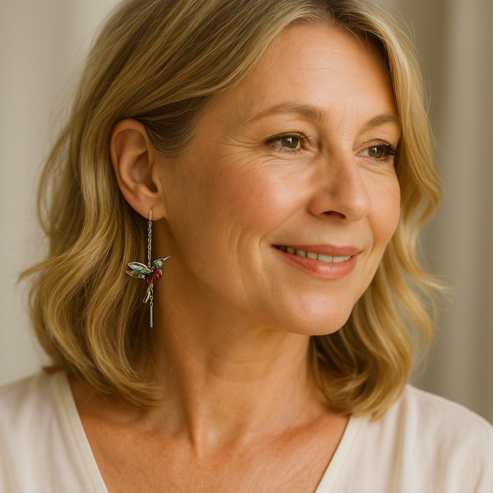 Øreringe med kolibri i emalje og zirkoner