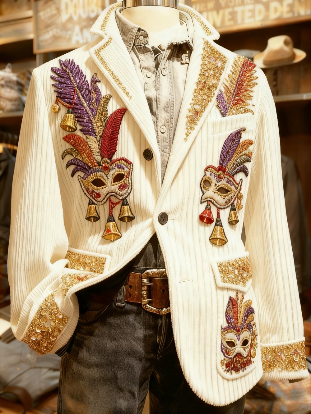 Herren fritidsjakke i kord med Kölner karnevalsprint