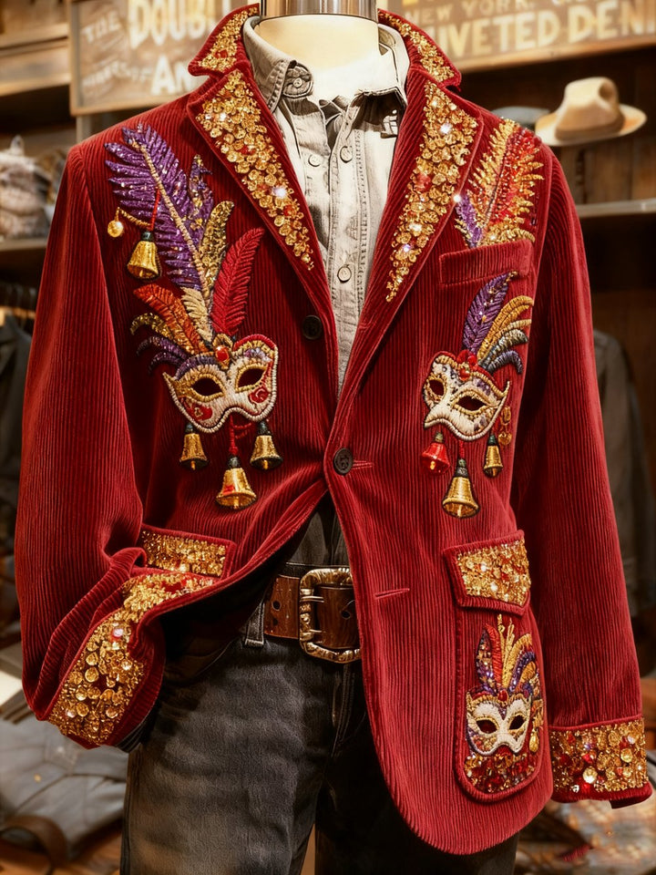 Herren fritidsjakke i kord med Kölner karnevalsprint