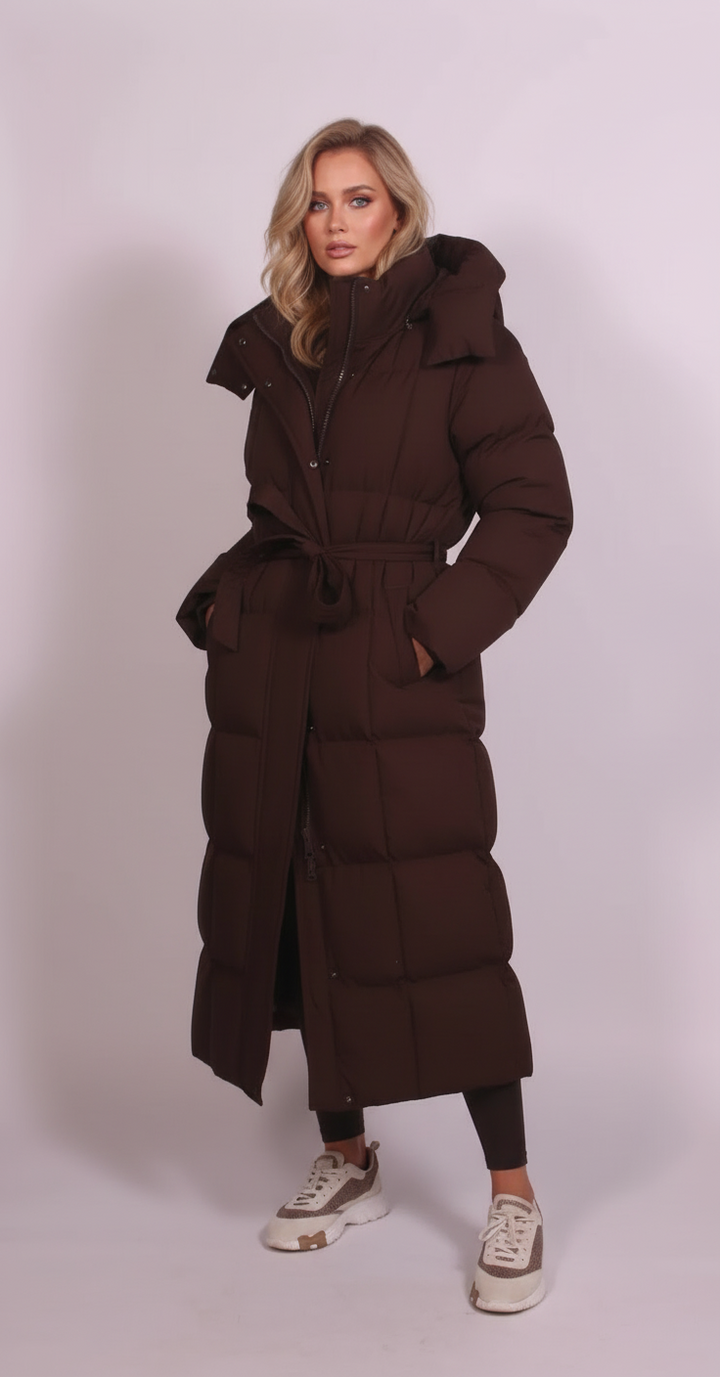 Tove - Lang quiltet jakke med bælte