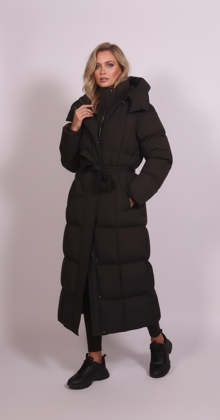 Tove - Lang quiltet jakke med bælte