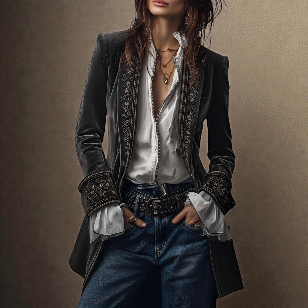 Liva™ | Broderet fløjlsfrakke