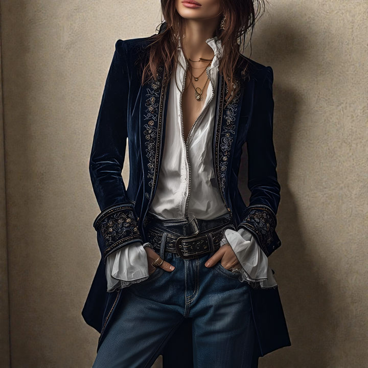 Liva™ | Broderet fløjlsfrakke