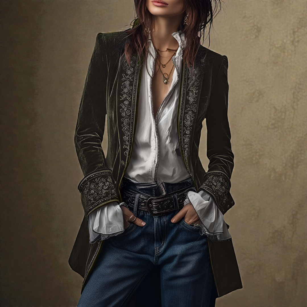 Liva™ | Broderet fløjlsfrakke