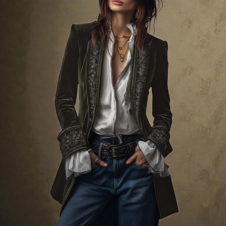 Liva™ | Broderet fløjlsfrakke