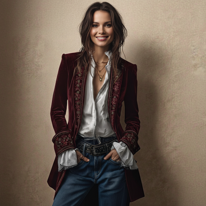 Liva™ | Broderet fløjlsfrakke