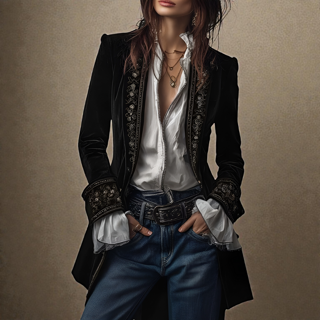 Liva™ | Broderet fløjlsfrakke