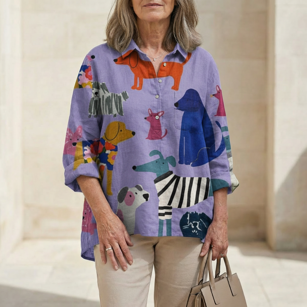 Blusa lilás com cães