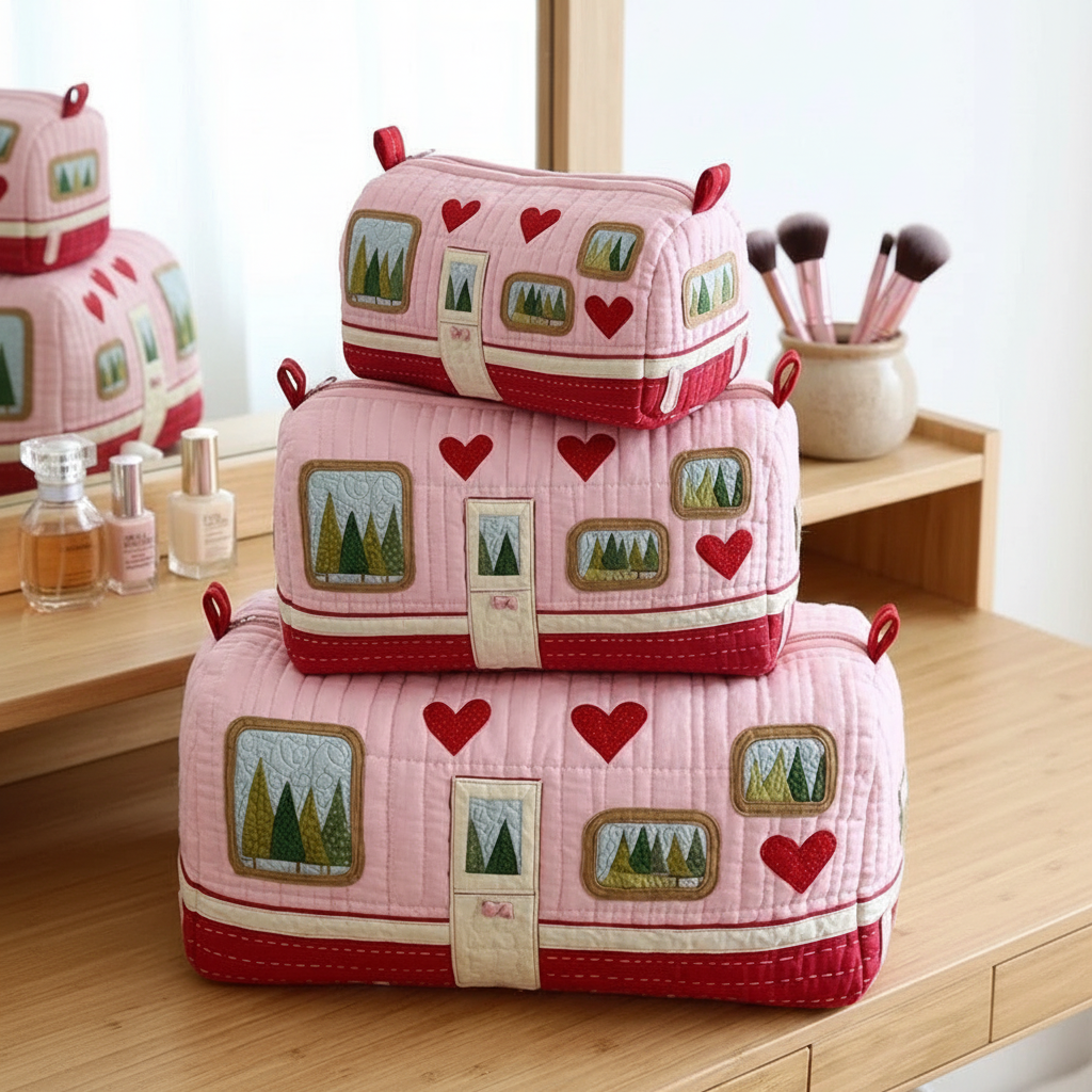 Bolsas caravana rosa com corações