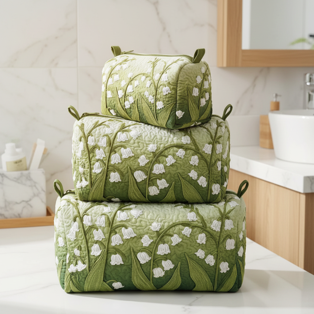 Bolsas cosméticas acolchoadas com lírios do vale