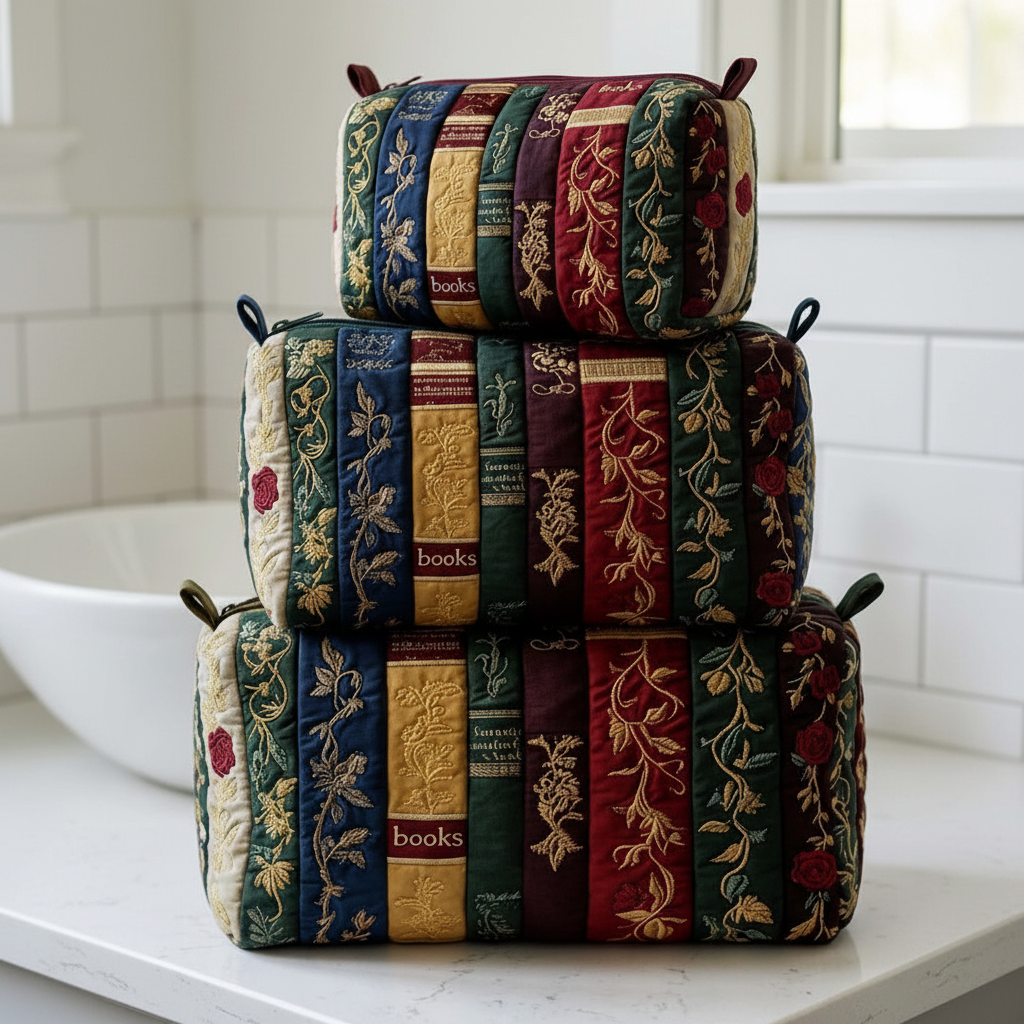 Bolsas cosméticas acolchoadas estilo livros vintage