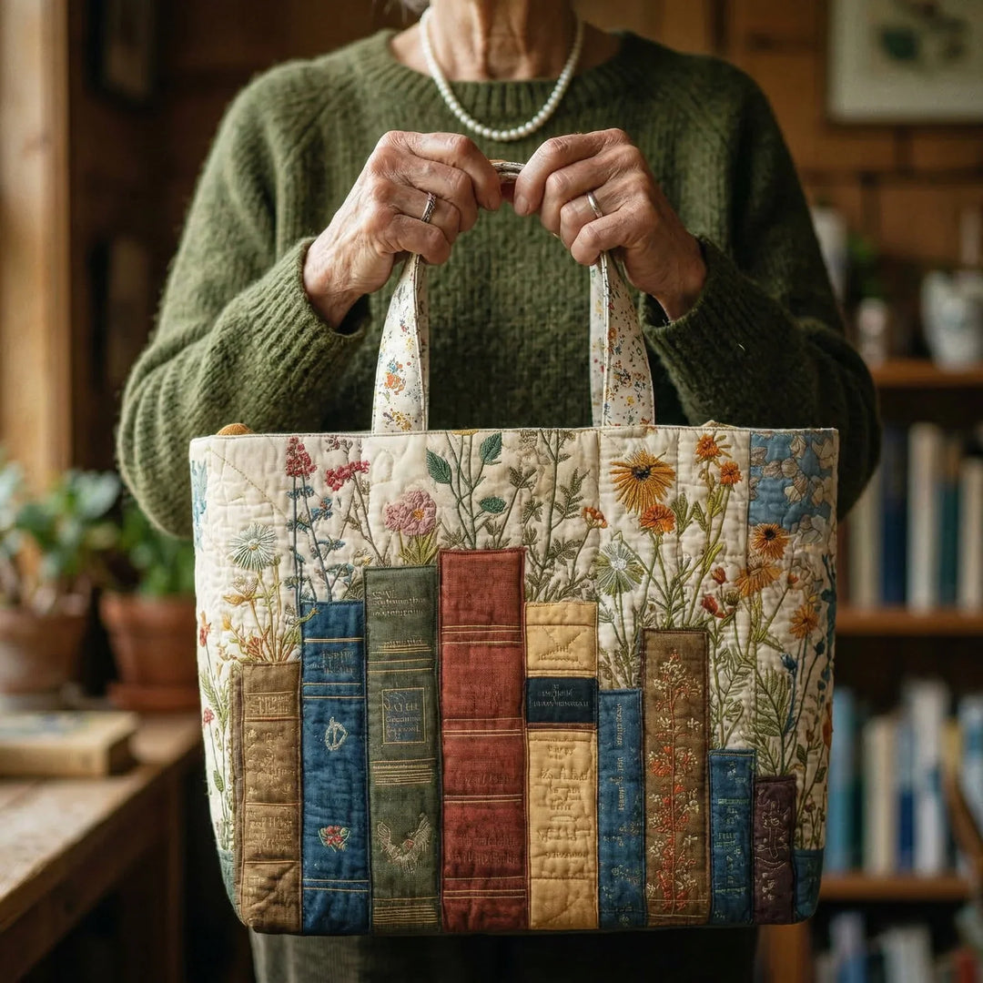 HÅNDLAVET TASKE - BØGER OG BLOMSTER