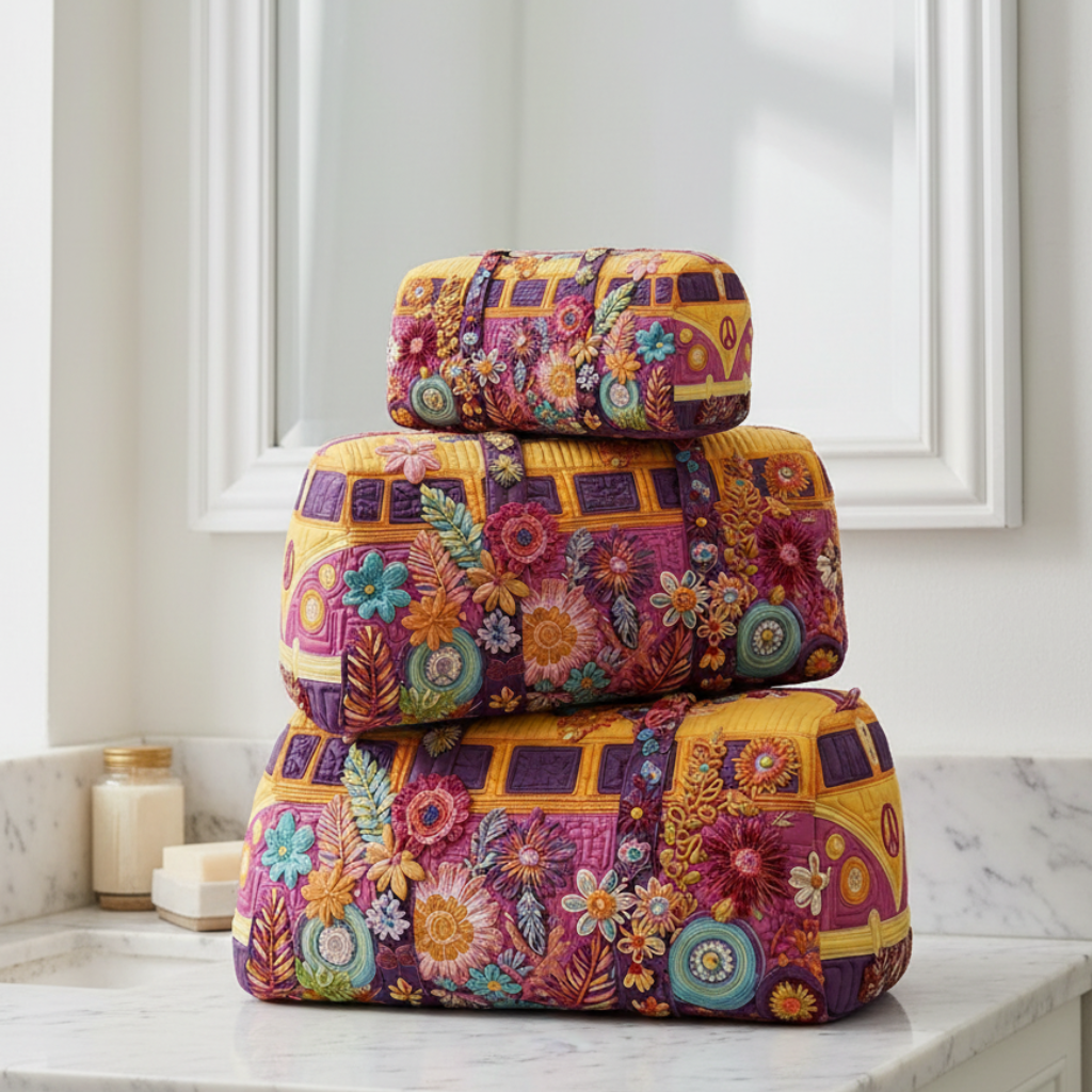 Hippie VW Bus Quilted Pouches Square
