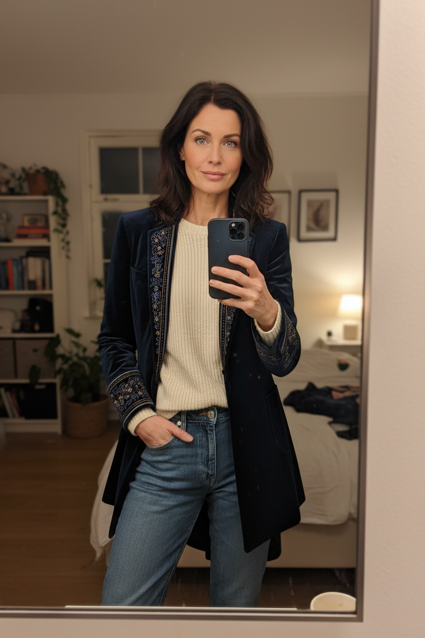 Mulher dinamarquesa com casaco de veludo