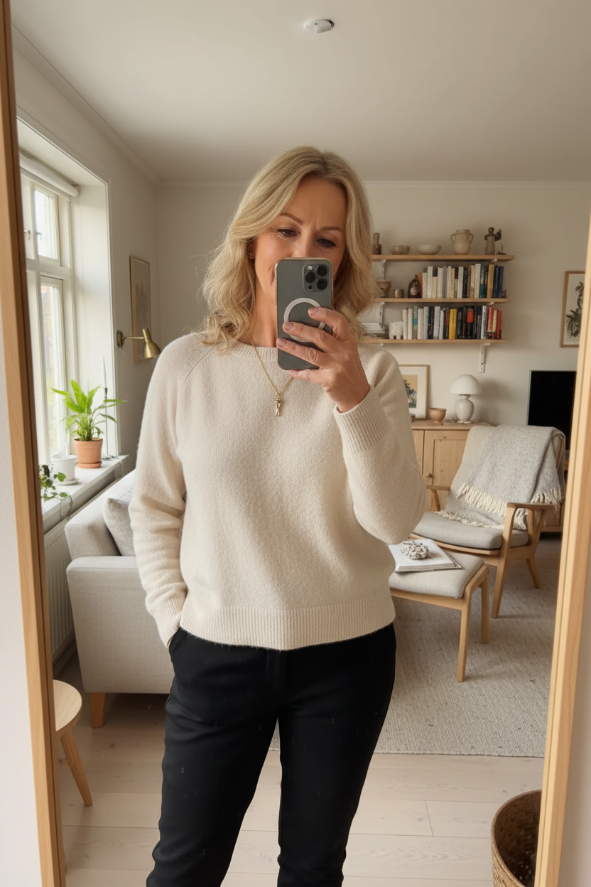 Mulher dinamarquesa com colar ao espelho