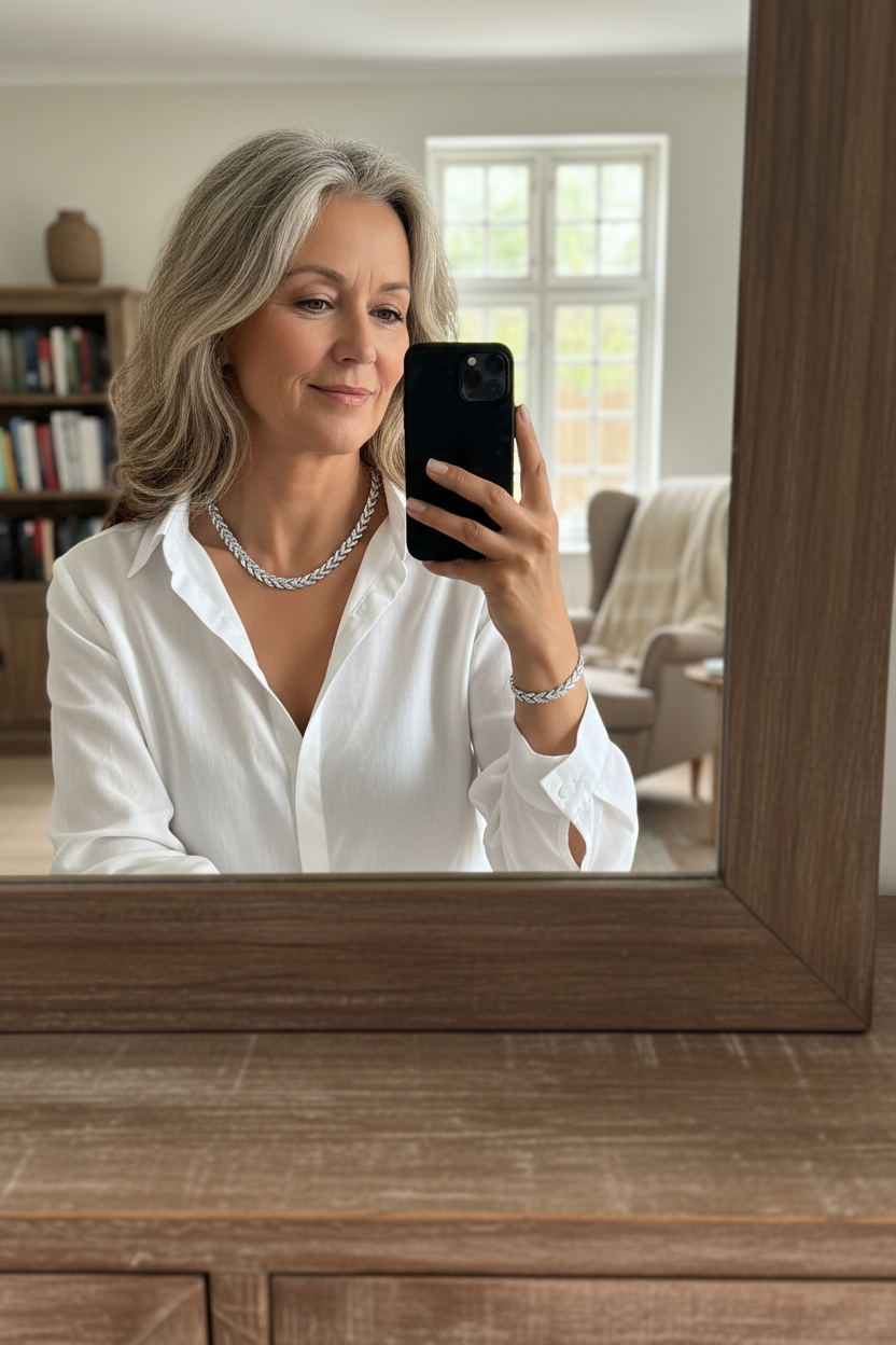 Mulher dinamarquesa com colar e uma pulseira