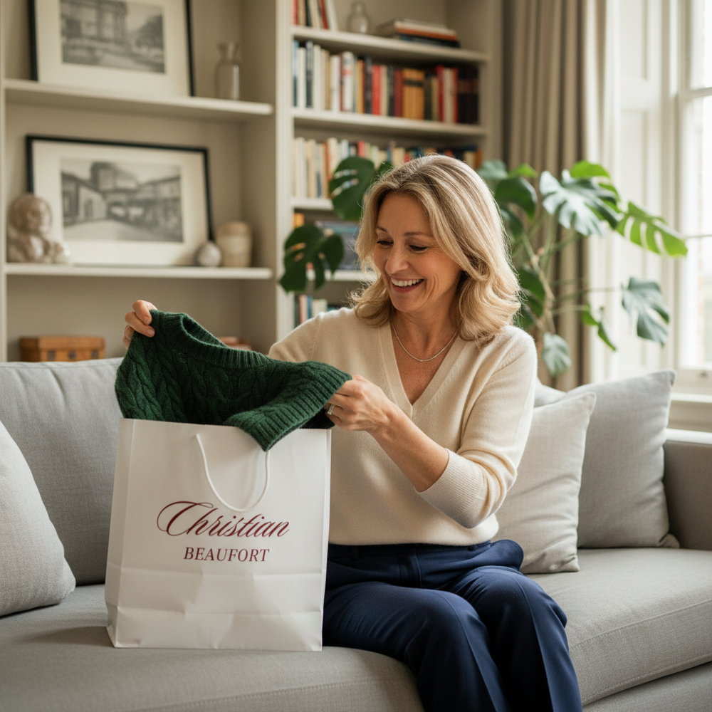 Mulher sofisticada a tirar knitwear