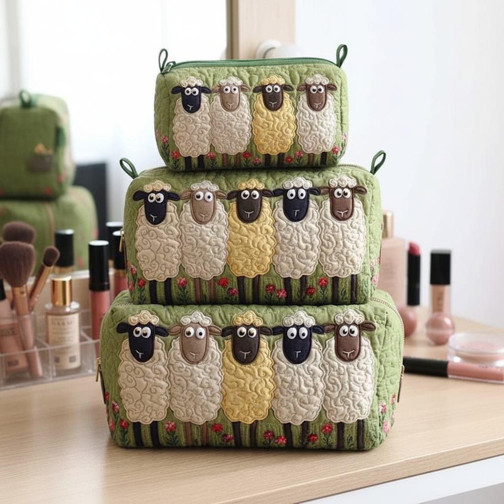 Quilted Sheep Cosmetic Pouches
