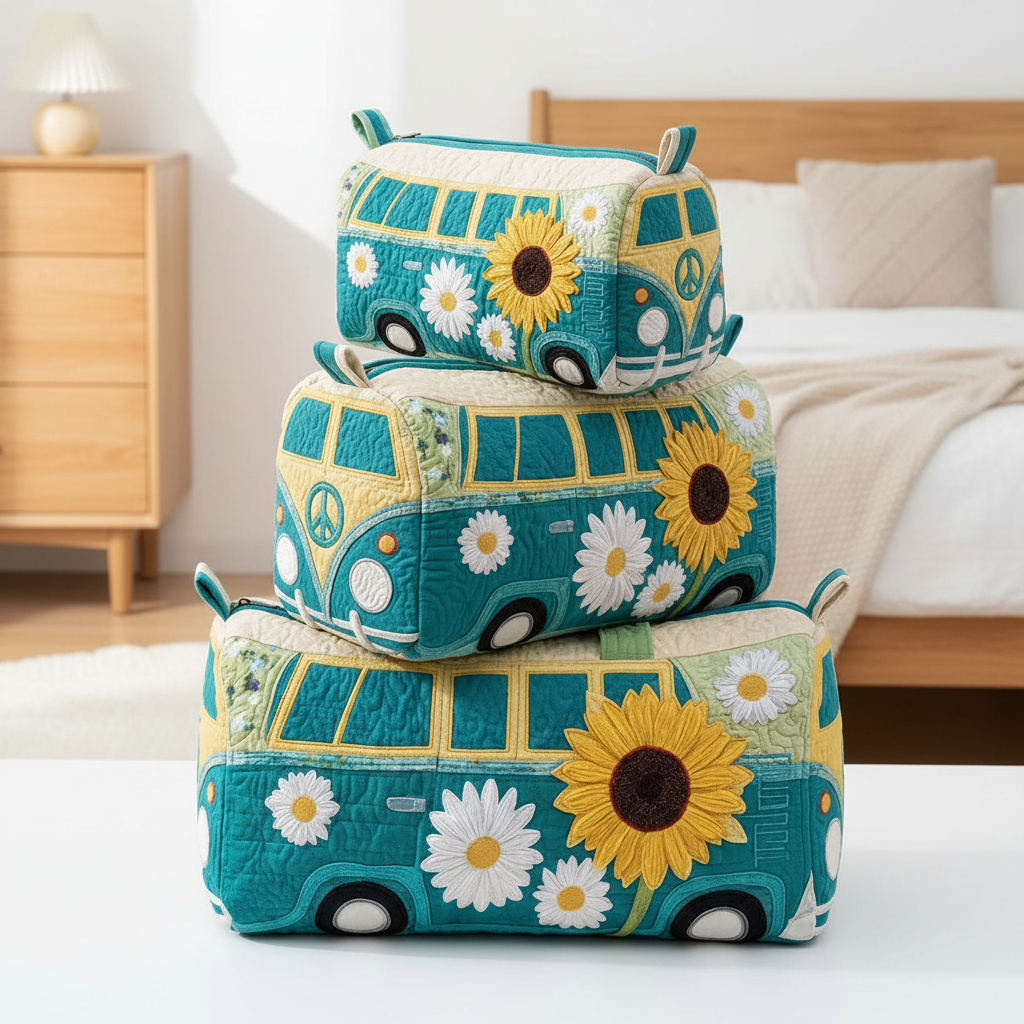 Quilted VW Bus Cosmetic Bags